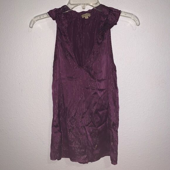 Ella Moss Open V Neck Ruffle Cap Sleeve Blouse Top - Picture 1 of 6
